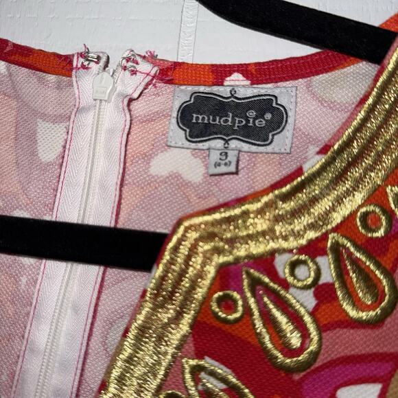 Mud Pie Women’s Jackie Dress Sheath Geometric Red Pink Gold Embroidery S 4-6 - Picture 4 of 5